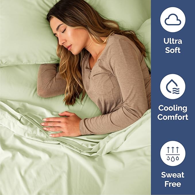 Cal King 6 Piece Sheet Set - Comfy Breathable & Cooling - Soft Hotel Luxury Bedding Set with 8-16 Inch Deep Pockets - 1 Flat & 1 Fitted Sheet & 4 Pillowcases - Wrinkle Free & Easy Care - Light Sage