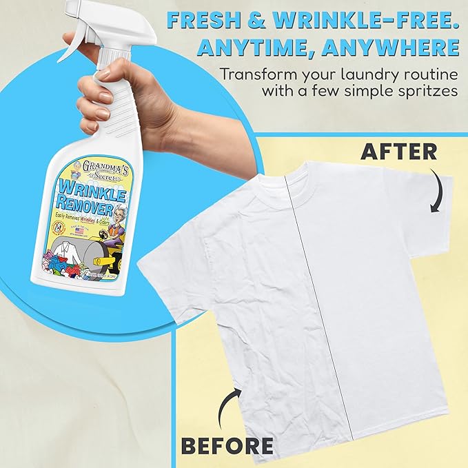 Grandma's Secret Wrinkle Remover - Wrinkle Release Spray, Odor Eliminator, and Fabric Refresher Spray - Chlorine and Bleach Free - 16 oz & 3 oz Travel Size Combo