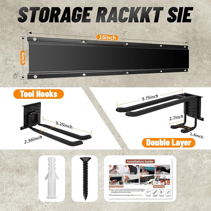 32‘’/48‘’ Garage Storage, Garage Organization, Garden Tool Organizer Wall Mount, 420lbs Adjustable Heavy Duty Metal Hanging Hooks, Yard Rack Hanger System Shovel Rake Broom Ladder Holder, Men Gift