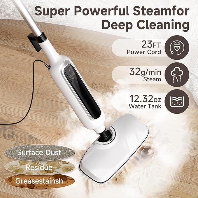 12-in-1 Steam Mop, Detachable Handheld Steam Cleaner for Home, 23FT Cord, 3 Steam Modes & LED Display, Steam Mops for Floor Cleaning, Bathroom, Windows, Sofas, Clothes, Tile Grout, Carpets, Furniture