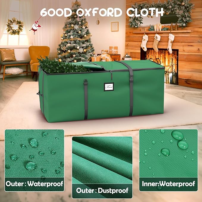 Mrrihand Christmas Tree Storage Bag - Large 7.5Ft Artificial Tree Container, Anti-Tear Heavy-Duty 600D Oxford Cloth Box With Handles (Green)