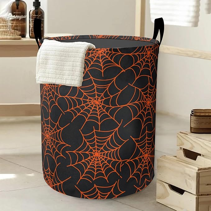 Halloween Spider Web Laundry Hamper Large Canvas Fabric Lightweight Storage Basket/Dirty Clothes Collapsible Waterproof for College Dorms, Boys and Girls Bedroom,Bathroom