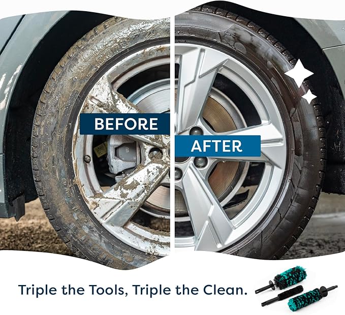 Rocktex Wheel Brush Set – 3 Sizes Multi-Fiber Blend, Non-Scratch Design for Car & Motorcycle Rims, Spokes, Barrels, Brake Dust, Tight Gaps, Eco-Friendly Clean