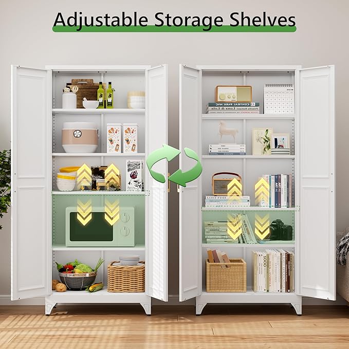 75” Metal Tall Kitchen Pantry Cabinet,Metal Storage Cabinet with Doors and Adjustable Shelves,Modern Kitchen Hutch Cabinets,Freestanding Cupboard for Dining Living Room