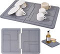 Large Stone Dish Drying Mat for Kitchen Counter, 2PCS Quick Dry Stone Dishes Mats, Detachable Water Absorbing Diatomaceous Earth Drying Pad for Bottles Dish Cups(Dark Gray 24"×16" & 8"x5")