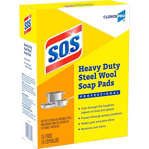 CloroxPro S.O.S Steel Wool Soap Pads, 15 Ct., Pack of 12 (Pack May Vary)