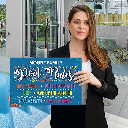 Custom Pool Sign, Pool Rules Have A Drink for Pool Décor Sign, 12x18 Inches, Rust Free .063 Aluminum, Fade Resistant, Made in USA by Sigo Signs