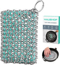 HAUSHOF Cast Iron Scrubber, Chainmail Scrubber with Silicone Core, Premium Cast Iron Cleaner for Skillet, Pan, Dutch Oven