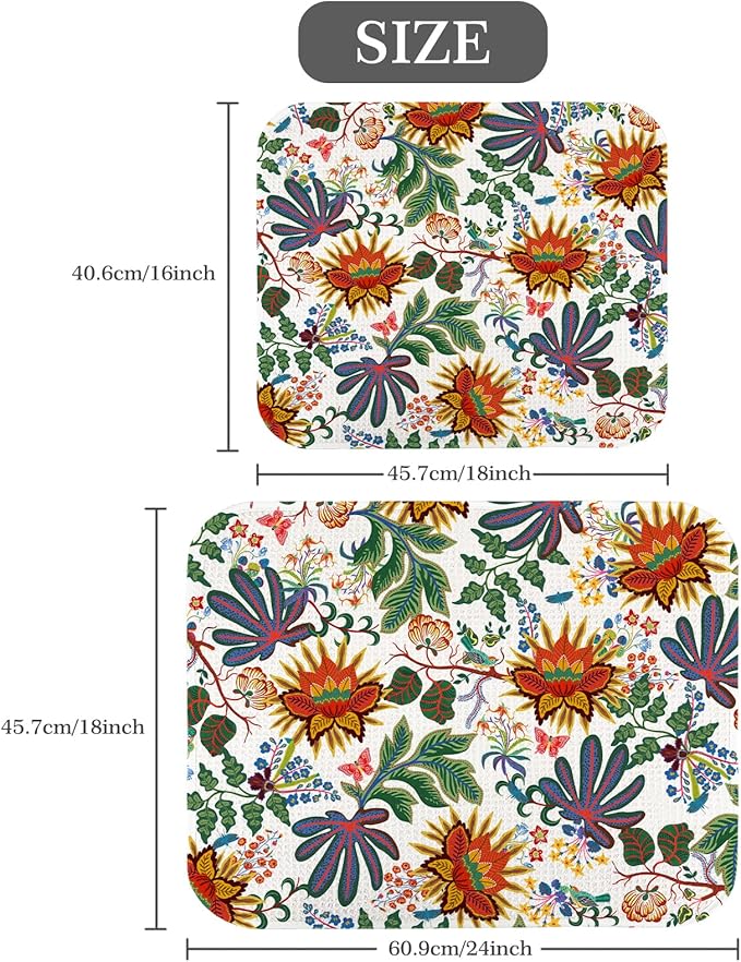 Quick Absorbent Kitchen Drying Mat - Stylish Patterns Dish Drying Mat- 16×18 Inch & 18×24 Inch Kitchen Drainer Mat for Countertops, Dishes & Glassware