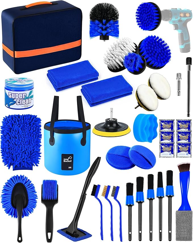 COFSODI Car Cleaning Kit：40 Pcs Interior Windshield and Window Cleaner Detailing Set；Wheel & Tire Brush；Car Wash Mitt；Cleaning Bucket；Total Care Supplies；Towels；Automotive Tools