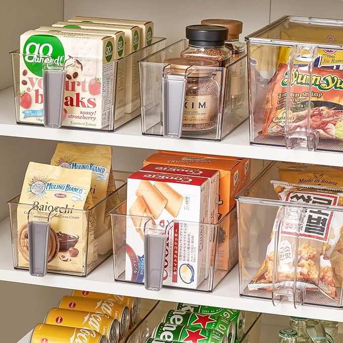 vacane 2 Pack Refrigerator Organizer Bins with Silicone Handle,Plastic Pantry Organization and Storage,BPA-Free Multi-Use Organizer Bins,Kitchen Containers for Fruit,Vegetable