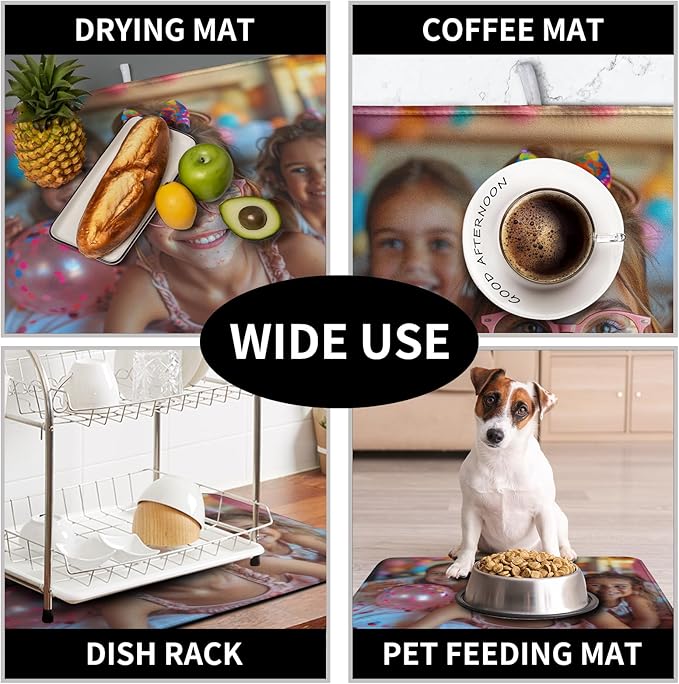 Kwlegh Customized Personalized Image Dish Drying Mat for Dishes 18x24 inch,Custom Any Photo or Text Drying Mat Large Microfiber Dish Drainer Mat Super Absorbent Dish Rack Pad for Coffee Bar Sinks