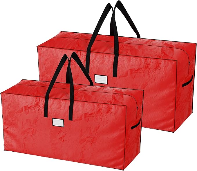Christmas Tree Storage Bag-2 Pack-Fits 7.5 Ft Artificial Tree Each-Protect Holiday Decorations & Inflatables from Moisture & Damage by Elf Stor (Red)