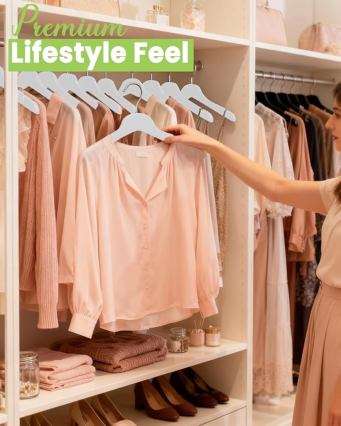 All Hung Up Plastic Hangers Slim, Non Slip Space Saving Clothes Hangers for Closet Organization, Durable Notched Plastic Coat Hangers for Shirts, Dresses & Jackets, Smokey Clear, 36 Pack