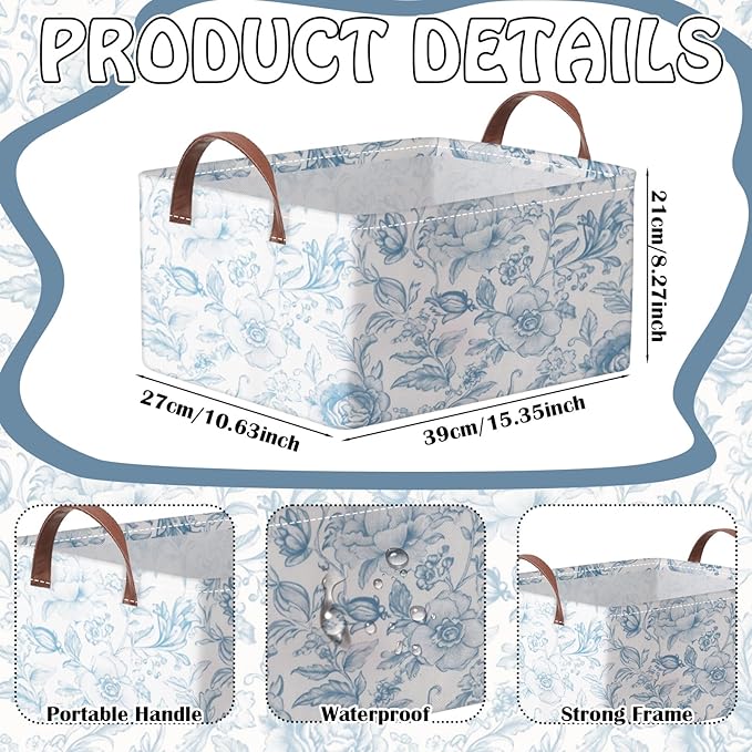 Boao 3 Pcs Blue Bow Storage Bin Collapsible Large Storage Baskets for Gifts Empty Candy Holiday Decor Canvas Laundry Basket Foldable Box with Handle for Office Home Bedroom Clothes