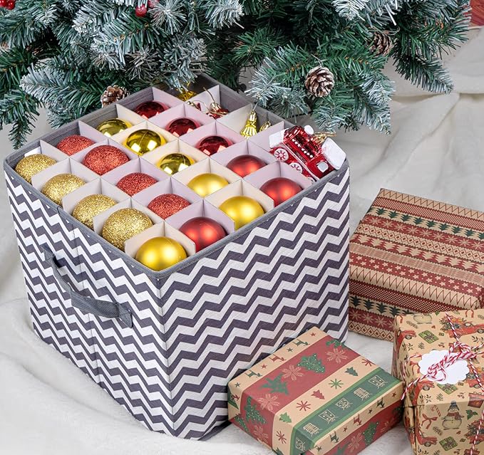 Christmas Ornament Storage Box, Freestyle Assembly Ornament Organizer Storage Box, Fits Christmas baubles 3cm-8cm and Holiday Ornament Storage - 600D Oxford Christmas Ornaments Storage Containers