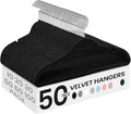 SONGMICS Velvet Hangers 50 Pack, Non-Slip Clothes Hangers, with Shoulder Notches, Pants Bar, 360° Swivel Hook, Space-Saving, for Closet, Ink Black UCRF029B05