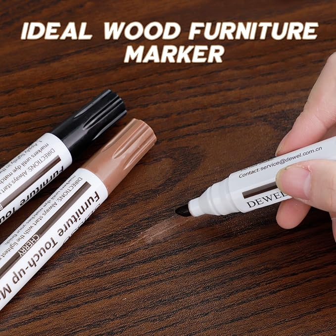 DEWEL Furniture Markers Touch Up, 18 Colors Wood Markers Furniture Repair Kit with Polish Wax, Wood Pens for Furniture Scratch Repair