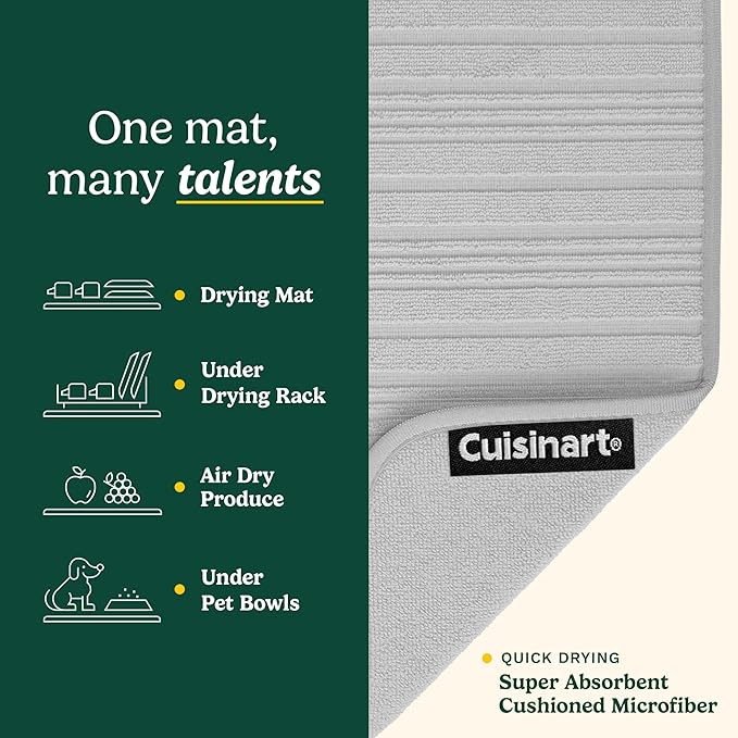 Cuisinart Dish Drying Mats for Kitchen Counter - (2) 18" x 24" Ultra Absorbent Dish Drying Mat XL - Foldable, Machine Washable, Fast Drying Dish Mat