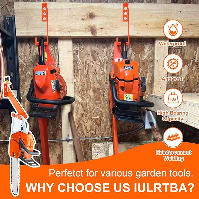 3 in 1 Chainsaw Holder 10" - Heavy Duty Chainsaw Wall Mount, 10 Gauge Steel Chain Saw Hanger for Garage Organization, Hefty Rack Storage Organizer for Chainsaw Accessories and Tools, 180lbs Capacity