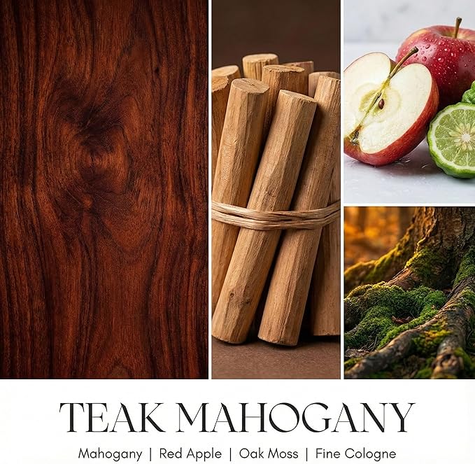 HomeLights Scented Candles | Large Jar 34 Oz Natural Soy Candle | 130 hrs Long-Lasting with 3 Wicks | Industrial Chic Home Decor | Gifts for Mom & Women, Teak Mahogany
