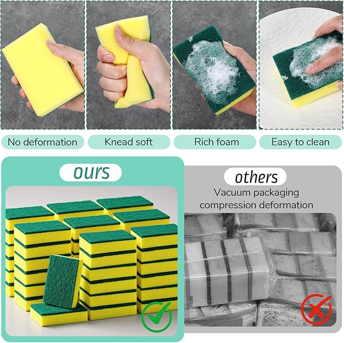 SHENLIU 50 Pack Non Scratch Scrouing Sponges, Kitchen Scrub Dish Sponge Cleaning Brush Scrubber Supplies for Household Cleaning Dishes Kitchen Apartment Car Bike
