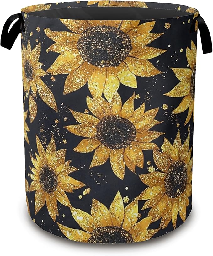 Laundry Basket,Sunflower Collapsible Laundry Baskets,Waterproof Oxford Hamper with Handles for Bathroom Bedroom Nursery Home Storage 16"x20"