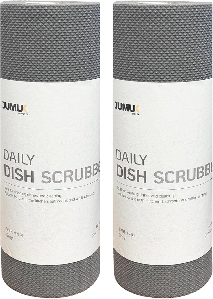 Jumuk Supplies Daily Dish Scrubber Sheet Non-Scratch Household Disposable Cleaning Sponges | Recyclable, Eco-Friendly & Perfect for Kitchen, Home Cleaning and Outdoor Use (2, Grey)