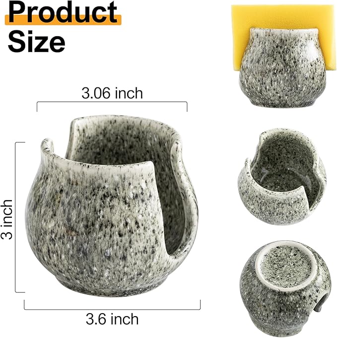 Zoeeker Ceramic Sponge Holder, Kitchen Sponge Holder Sink Caddy Organizer Dish Rack for Kitchen Sink Suction, Bathroom, Brush, Special Gray