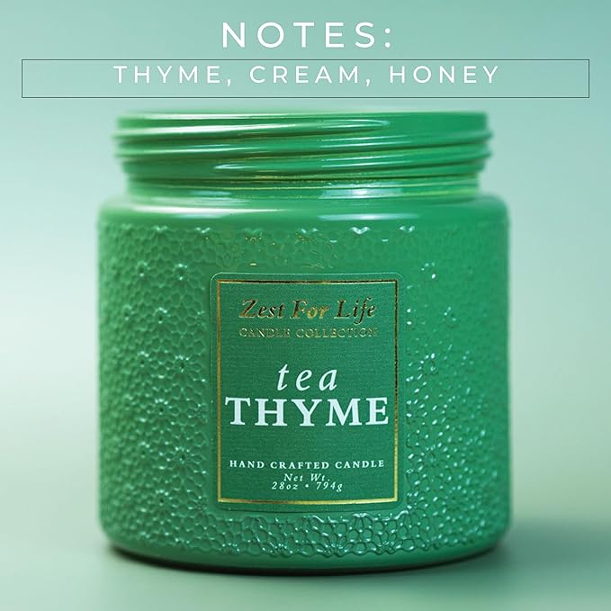 A Cheerful Giver - 28oz Large Scented Candle Jar with Lid- Zest for Life - 130 Hours of Burn Time, Gift for Women (Large, Tea Thyme)