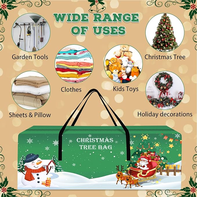 Christmas Tree Storage Bag 7.5 Ft Large Christmas Tree Bag with Reinforced Handles & Dual Zippers Wide Opening, Heavy Duty Oxford Fabric Xmas Ornament Storage Box Protects From Moisture, Dust (Green)