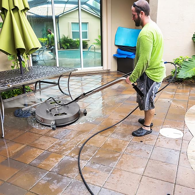 24" Pressure Washer Surface Cleaner Mate with 5 Nozzles Water Broom, Stainless Steel Dual Handle Power Washer Surface Cleaner Hot Water Supported for Patio Decker Concrete Driveway, 4200 PSI