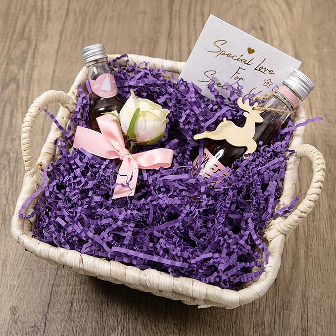 Mefleet 1 LB Crinkle Cut Paper Shred Filler Purple Crinkle Shredded Paper for Gift Box - Gift Basket Bag Filler - Grass Cushion Stuffing for Christmas Holiday Packaging Wrapping