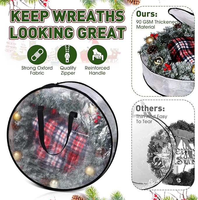 5 Pack Christmas Storage Bags, 7.5 Ft Christmas Tree Large Bag, 24" Wreath Containers and 25" Garland Packing Tote Moving Bags with Handle Zipper for Artificial Xmas Tree Wreath Garland
