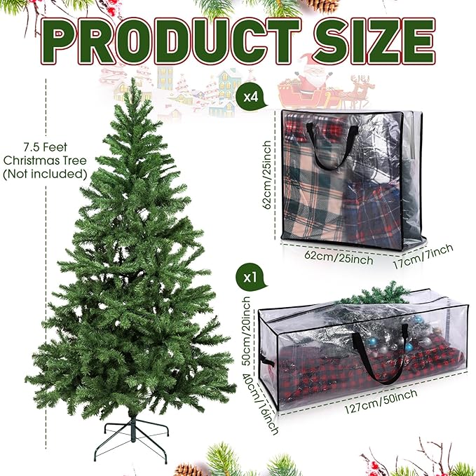 5 Pack Christmas Storage Bags, 7.5 Ft Christmas Tree Large Bag and 25" Garland Wreath Containers Packing Tote Moving Bags with Handle Zipper for Artificial Xmas Tree Wreath Garland