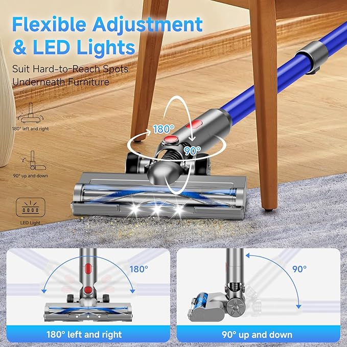 Vaconly Cordless Vacuum Cleaner, 8 in 1 40Kpa 55Mins,Lightweight Vacuum Cleaners for Home, Stick Vacuum with Anti-Tangle Brush,Wall Mount, Rechargeable Cordless Vacuum for Floor/Sofa/Pet Hair, Blue