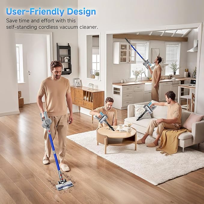 Vaconly Cordless Vacuum Cleaner, 8 in 1 40Kpa 55Mins,Lightweight Vacuum Cleaners for Home, Stick Vacuum with Anti-Tangle Brush,Wall Mount, Rechargeable Cordless Vacuum for Floor/Sofa/Pet Hair, Blue