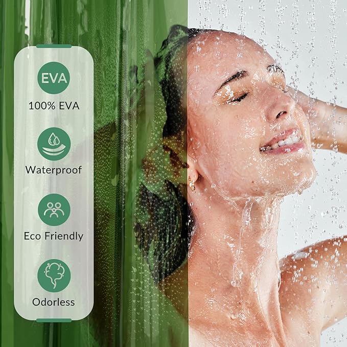 AmazerBath Premium EVA Shower Curtain Clear Pine Green, Luxury Shower Curtain Dark Green Ultra Soft, Waterproof Bathroom Curtain with 3 Weighted Stones and 12 Grommets, Recyclable Packaging