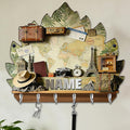 Personalized 2D Flat Print World Travel Themed Mounted Hooks for Men Women Family Friends Lovers Custom Name World Map Key Storage Holder Travel Coat Rack Home Decor Gift for Living Room Hallway