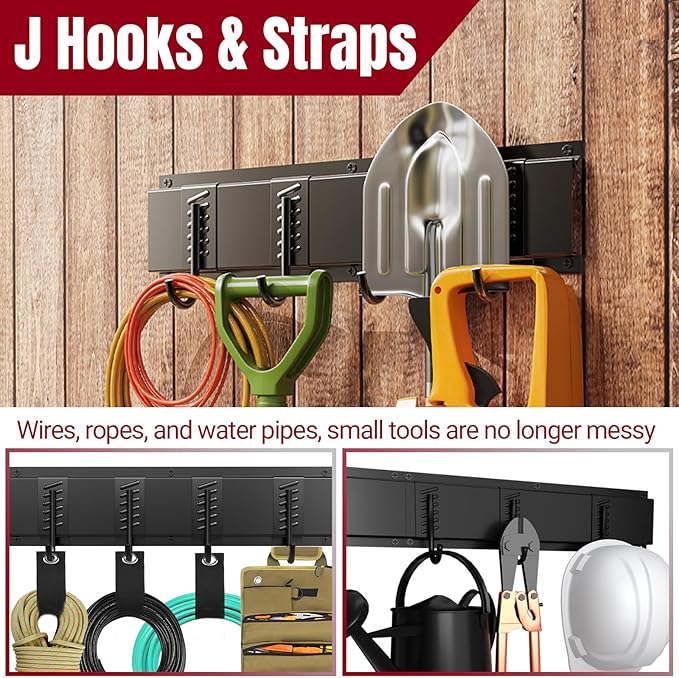 Hailivike 99" Garage Tool Organizer Wall Mount, with 18 Versatile Hooks (8 Styles), Maximized Space & Heavy-Duty Garage Tool Storage Rack for Brooms, Lawn Equipment, Garden & Yard Tools