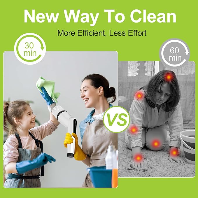 WKY-Electric Spin Scrubber - Upgraded 10-in-1 IPX7 Waterproof Shower Scrubber, Retractable Handle & 2-Speed for Toilet, Bathroom, Bathtub, Tile Floors