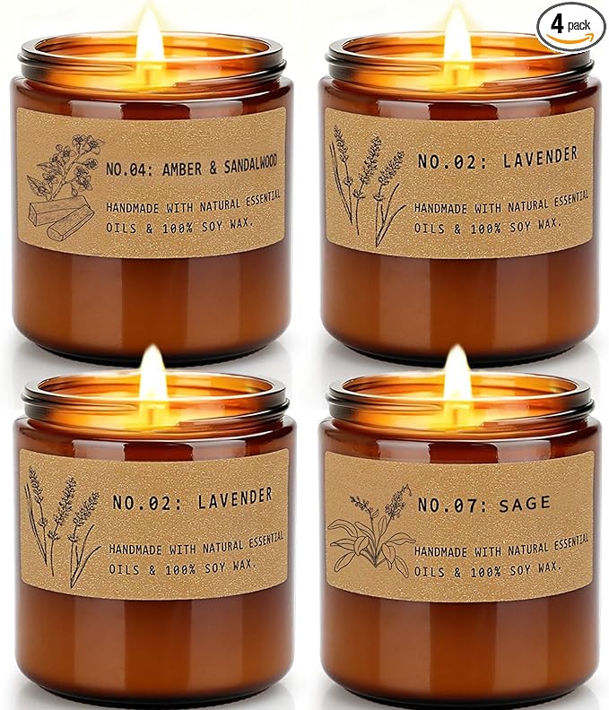 Scented Candles for Women – Large 36 oz Scented Candle Gift Set for Birthday Valentine's Day, Natural Soy Wax Amber Jar Candles with Lavender & Sage, 4-Pack Aromatherapy Set