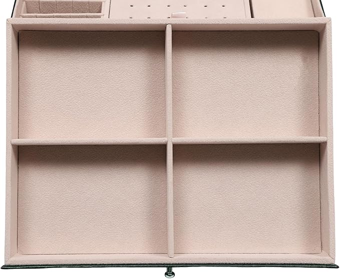 Jewelry Case 3 Layers Jewelry Organizer,Watch Box Earring Storage Box,Necklaces Holder Rings Organizer with Pull-Out Drawer,Lock,Green (Green)