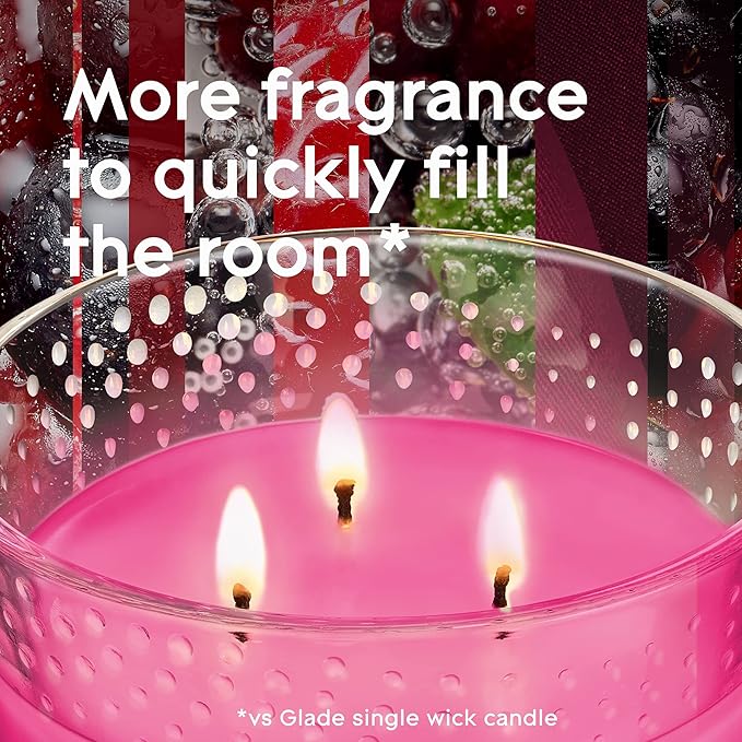Glade Bubbly Berry Splash 3-Wick Candle, Infused with Essential Oils, Air Freshener - 3 Count, 6.8 Oz Each