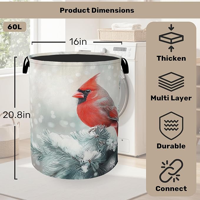Red Cardinal Foldable Laundry Hamper - Waterproof Fabric Storage Basket with Handles, Clothes Hampers for Laundry,Bedroom,Dorm