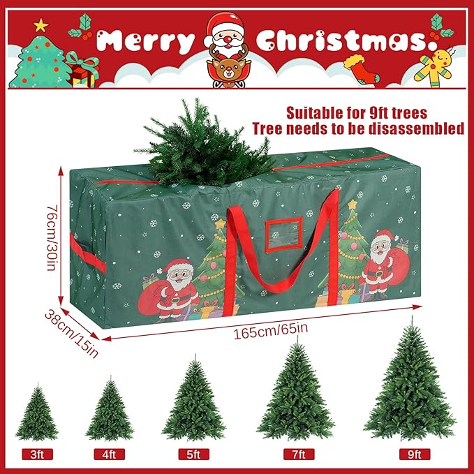 9 Ft Christmas Tree Storage Bag, Waterproof Heavy Duty Oxford, Extra Large Xmas Tree Storage Bag with Handles and Sleek Zipper for Christmas Ornaments Wreath, Green
