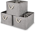 HOdo Home 3PCS Storage Bins, Fabric Bin with Drawstring Closure and 2 Bold Handles, Collapsible Large Canvas Baskets for Organizing Shelf Nursery Home Closet (15.8×11.8×9.5 In, Grey)