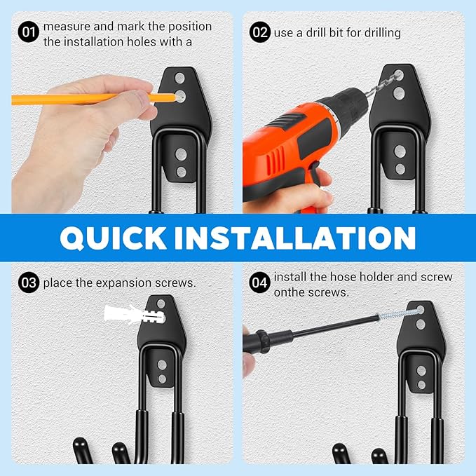 Garage Tool Hooks Wall Mount, 6 Pack Heavy Duty Storage Hooks for Garden Tools, Wall Hook for Garden Hoses, Brooms, Ladders, Garage Storage and Organization Accessories with 24 sets of screws