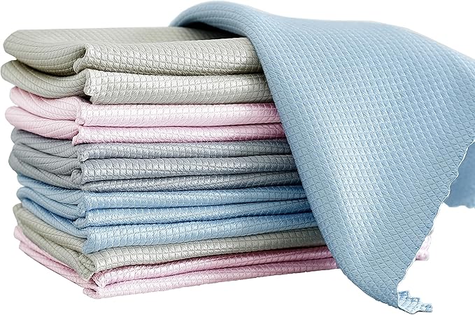 Fish Scale Microfiber Cleaning Cloth Steak Free Glass Window,Car,Mirror,Screen,Windshield, Lint-Free Shower Stainless Steel Cleaner Cloths, Drying Polishing Dish Kitchen Towels, 8, Pink, Blue, Grey
