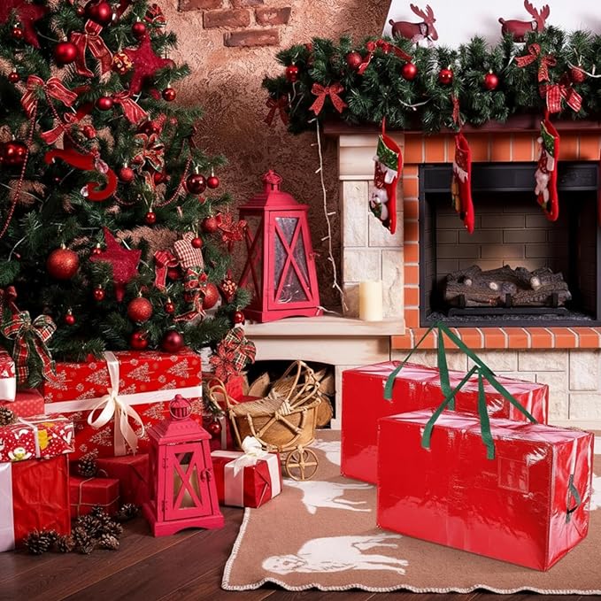 Shappy 6 Pcs Heavy Duty Christmas Storage Bags Extra Large Ornaments Container Moving Bags Xmas Decoration Organizer Storage Bag(red,30 x 16", 24 x 16", 20 x 16")